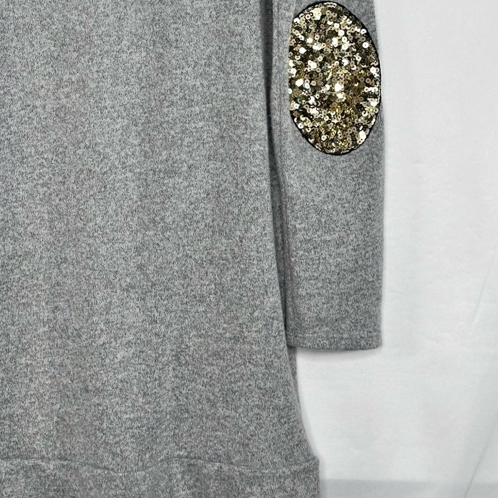 Betsy’s Boutique Shop Gray Open Cardigan Gold Sequin Elbow Patches Casual Sz XXL - Picture 6 of 8